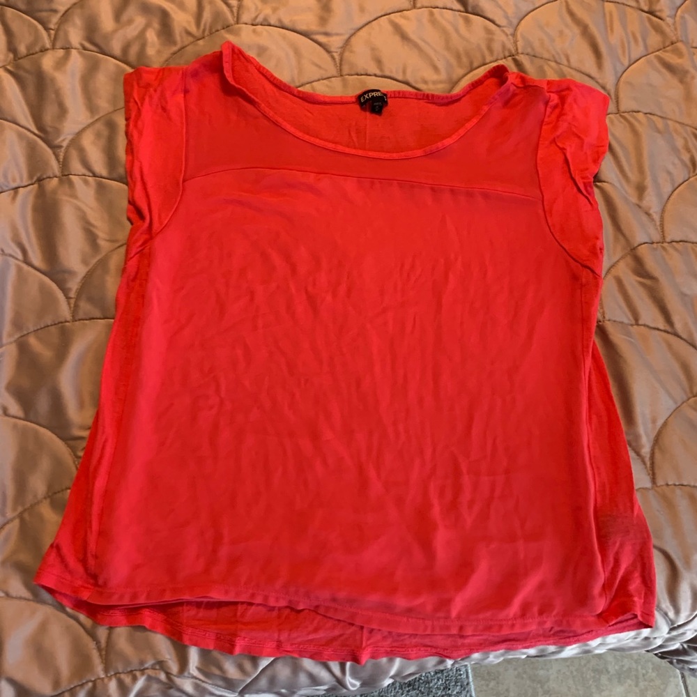 Coral Express top with sheer neck detail